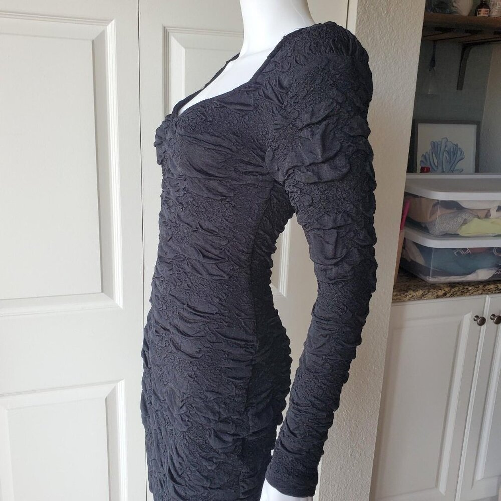 Vintage 90s 80s Workshop Clothing Black Long Sleeve Mini Dress Size Small